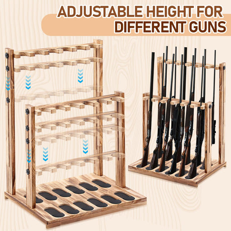 RattanView Wooden Gun Racks Floor Standing Rifle Racks Indoor Freestanding Vertical Guns Display Stand Rifle Storage Holder for Home Garage Firearms Display Storage, Holds up to 12 Shotguns RattanView