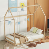 Bellemave Twin Montessori House Bed Frame for Toddlers – Natural Wood Floor Bed for Kids Bellemave