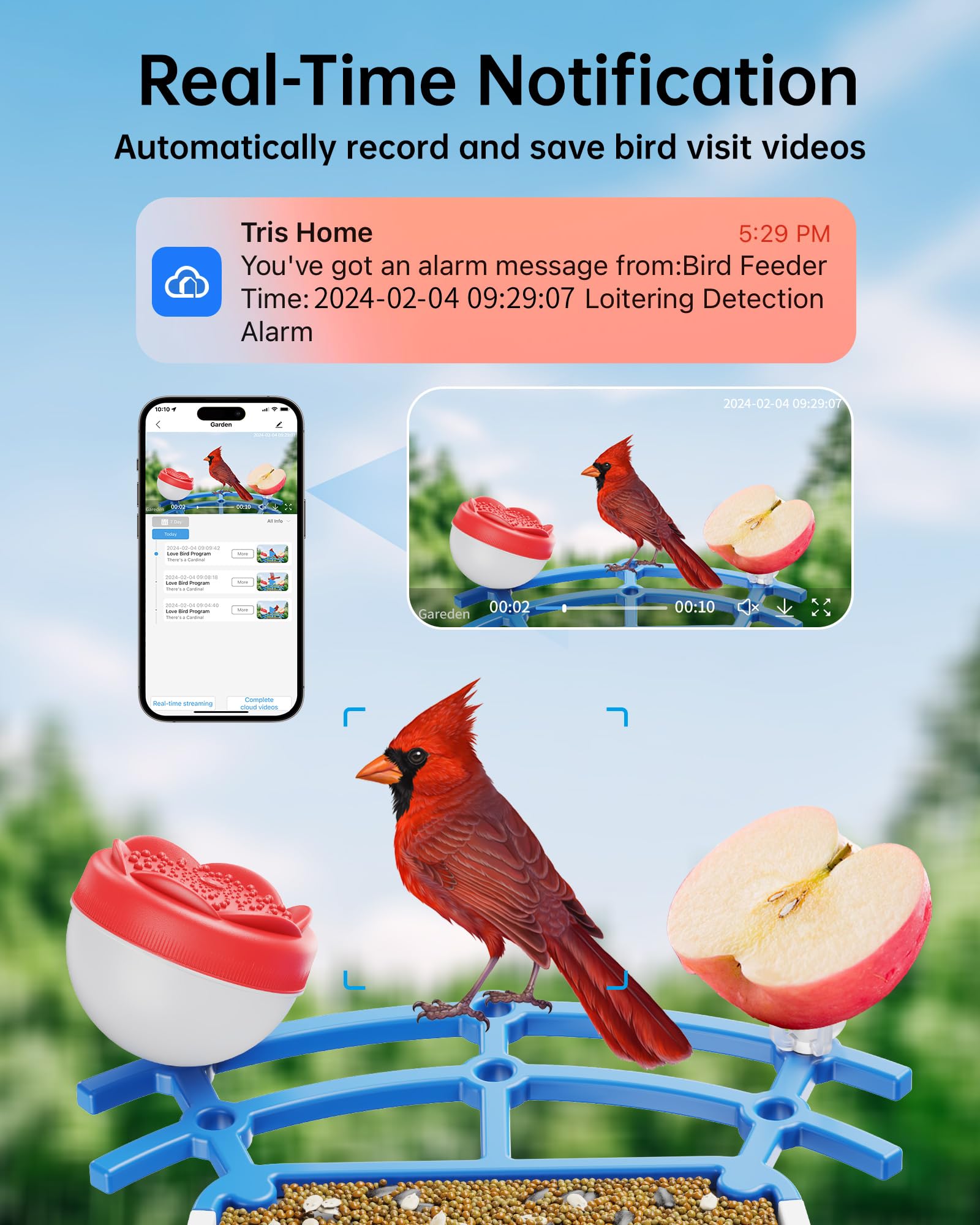 Bird Feeder with Camera Solar Powered, Wireless Outdoor, AI Bird Identifier,Smart Bird House with cam, Build-in 64GB TF Card, 4K Night Vision, Idea Gift for Family and Friends Watching Bird - WoodArtSupply