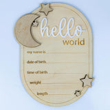 Baby Announcement Sign Star, 6.5 Inch Wooden Hello World Newborn Welcome Sign Birth Baby Name Plaques for Photo Props Baby Shower Hospital Nursery (A62) ONNIBE