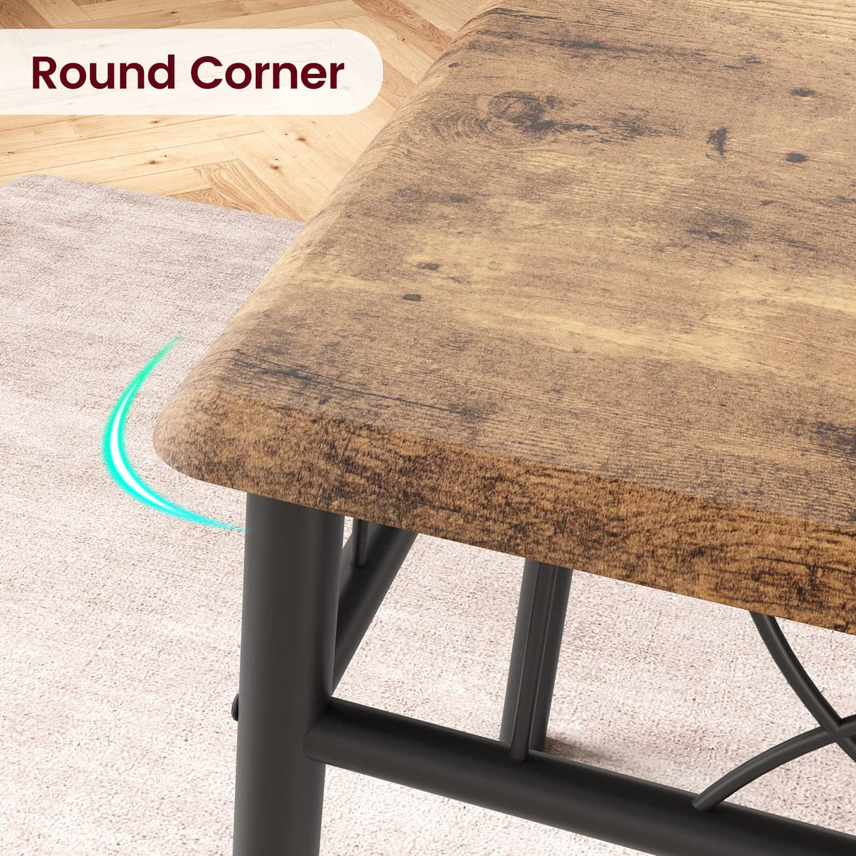 CABIHOME Dining Table Set, 5 Piece Dining Table Set for 4, Rectangle Kitchen Table Set with 4 Upholstered Chairs, Dining Table Set for Small Space, Apartment, Retro Brown CABIHOME