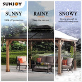 Sunjoy Hardtop Gazebo 11’ x 13’ Outdoor Cedar Framed Wood Gazebo with Black Double Steel Hardtop Roof Permanent Canopy for Garden, Backyard Shade… Sunjoy