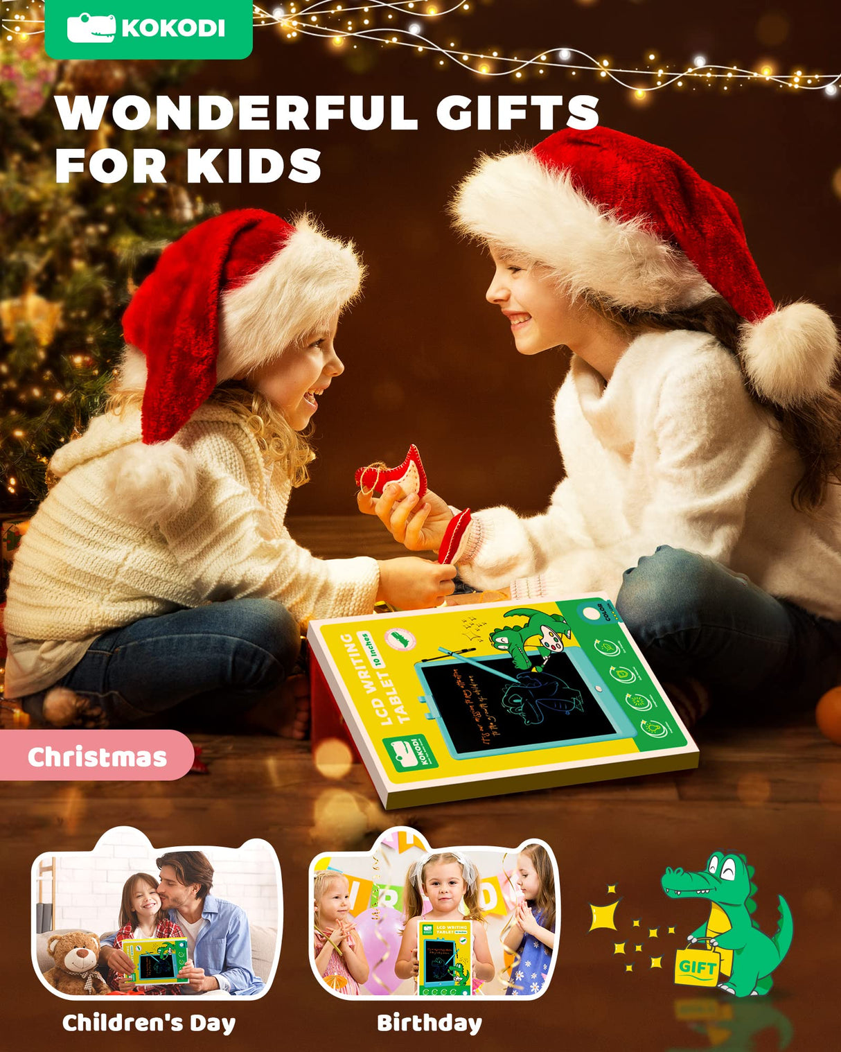 KOKODI LCD Writing Tablet, Valentines Day Gifts for Kids，10 Inch Colorful Toddler Doodle Board Drawing Tablet, Erasable Reusable Electronic Drawing Pads, Educational and Learning Toys for Kids KOKODI