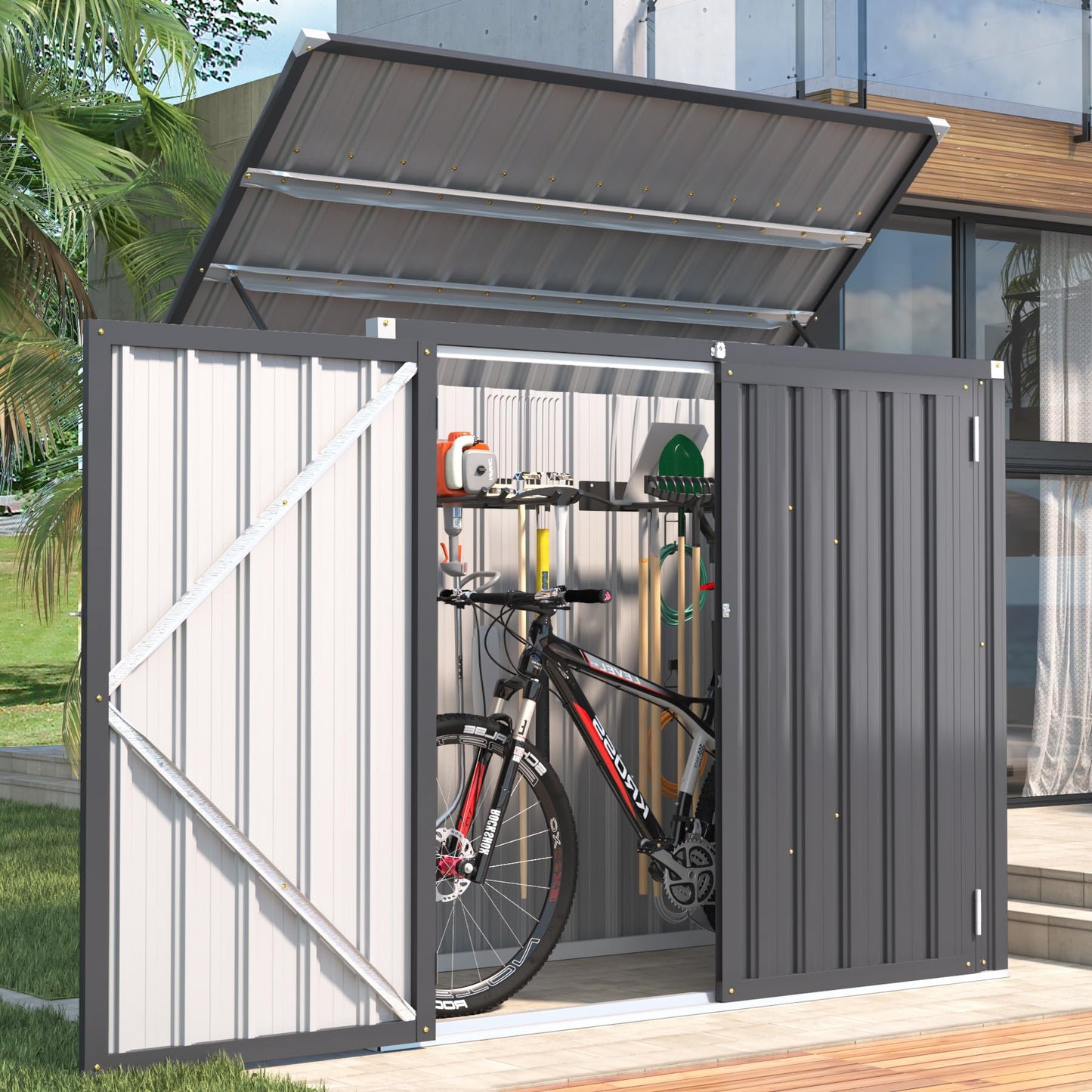 AECOJOY 46 Cu.Ft Outdoor Trash Can Storage Bike Storage Shed, Horizontal Storage Cabinet Waterproof, Garbage Can Storage Bicycle Sheds & Outdoor Storage Clearance in Grey