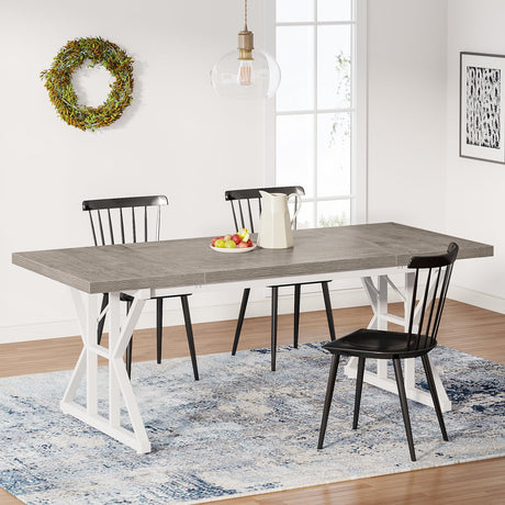 Tribesigns Farmhouse Dining Table for 6 People, 70.8-Inch Rectangular Wood Dining Table, Rustic Kitchen Table with Heavy Duty Metal Legs for Dining Room(Grey) Tribesigns