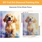 HEIBAGO Cute Dog Diamond Art Kits for Adults, 5D Full Drill Round Animal Painting Gems with Diamond Painting, Diamond Dots Perfect for Home Wall Decor 12x16inch HEIBAGO