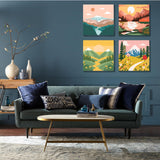 FQOVKYN 4 Packs Paint by Numbers Kit for Adults with Frame, DIY Landscape Adult's Paint by Number on Canvas, Mountain Oil Painting Kits for Home Wall Decor 8x8 Inch FQOVKYN