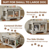 Large Dog Furniture Crate, 47 Inch Furniture Style Dog Crate with Removable Divier for Large/Medium/Small Dogs，Grey Garvee