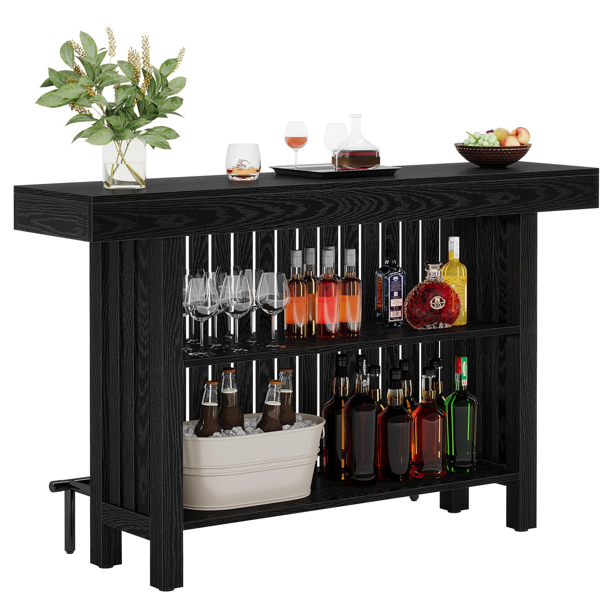 Tribesigns 63-Inch Large Home Bar Unit, 2-Tier Mini Bar Table Height Pub Table with Footrest, Modern Black Coffee Bar Cabinet for Home Kitchen, Bistro, Dining Room, Living Room Tribesigns