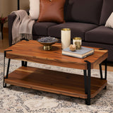Ryegate 42-Inch Coffee Table – Solid Acacia Wood Live Edge Top with Lower Shelf and Metal Frame Base – Rustic Industrial Modern Living Room Center Table by Alaterre Furniture (Natural) Alaterre Furniture
