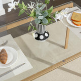 COSVALVE Boho Dining Table Chairs Set of 4, Tempered Glass Tabletop with Rattan Decor, Upholstered Cane Dining Chair with Rattan Back Metal Legs, for Dinner Living Room Reception COSVALVE