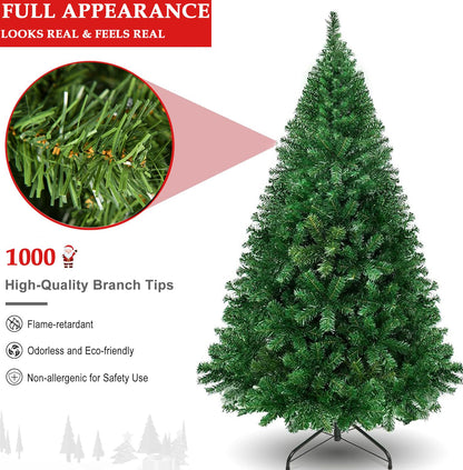 Fenbeli 6ft Christmas Tree with 1000 Branch Tips - Artificial Xmas Tree with Metal Hinges & Foldable Base for Home, Office, Party Decoration (Green, 6FT)