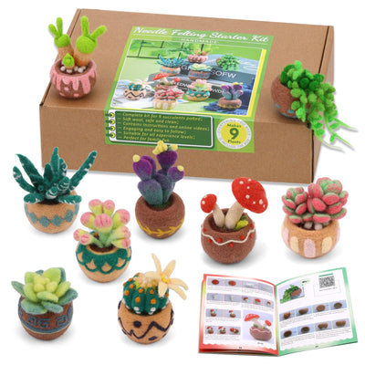 Yizzvb Needle Felting Kit, 9 PCS Succulent Needle Felt Beginner Kits, Wool Felting Kit Including Wool Roving, Felting Pad, Felting Needles and Instructions for DIY Craft Home Decoration