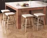 26’’ Swivel Counter Stools Counter Height Bar Stools Set of 2, Rustic Farmhouse Backless Swivel Bar Stools Beige Linen Cushion Bar Height Chairs with Footrest, Modern Wood Barstools for Kitchen Island HNY