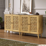 RoyalCraft Rattan Accent Cabinet with Doors, Farmhouse Buffet Entryway Cabinet with Oak Legs for Living Room, Natural Wooden Decorative Sideboard with Adjustable Shelf RoyalCraft
