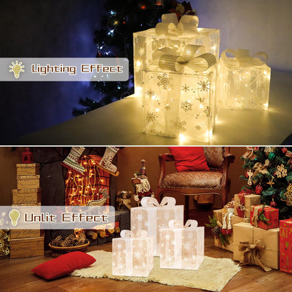 PEMOTech Large Christmas Decorations, Set of 3 Christmas Lighted Gift Boxes LED Light Up Xmas Present Ornament for Outdoor Indoor Christmas Tree, Home Yard Holiday Door, UL Certificate, Warm White