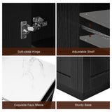 Quarte Modern Kitchen Island with Extendable Dining Table for 4-6 Person,Faux Mable Kitchen Table with Double-Sized Storage,Power Outlet,Storage 2 Drawers 2 Side Open Shelves (Black+Table) Quarte