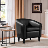 Topeakmart Faux Leather Club Chair, Modern Accent Chair and Cozy Barrel Armchair with Sturdy Legs for Living Room Bedroom Reception Room, Black Topeakmart