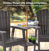 Tall Adirondack Chair Set of 2 with Removable Double Connecting Trays, Recycled HDPE with Wood Grain, Weather Resistant, Outdoor Adirondack Barstools for Deck, Balcony, Patio, Backyard, Light Gray PASAMIC