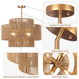 CLARSYNE 24'' Boho Rattan Chandelier, 4-Light Hand-Woven Wicker Pendant Lamp, Rustic Modern Ceiling Light Fixture for Dining Room, Kitchen Island, Living Room, Bedroom, Foyer, Entryway, Over Table CLARSYNE