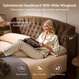 BedsPick Sleigh Queen Bed Frame with Wingback Headboard, Chenille Upholstered Bed Frame Queen Size with Button Tufted Scroll Footboard, Wood Slats Support/No Noise/Easy Assembly/No Box Spring Needed BedsPick