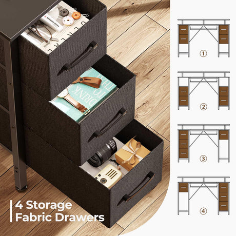 Seventable Computer Desk 55.1" with LED Lights & Power Outlets, Home Office Desk with 4 Drawers, Writing Desk with Keyboard Tray, Study Desk with Monitor Stand, Work Desk for Home Office, Black Seventable