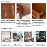 JIASTING Mid Century Modern Loveseat Sofa with Wooden Arms Leather Office Couch 2-Seat Wood Love Seat Lounge Armchair Living Room Bedroom, Waiting Room Sofa, 50”W (Leather, Brown Loveseat N) JIASTING