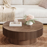 BSYEIO 31.5'' Round Coffee Table with Storage, Modern Luxury Circle Drum Center Tables with Solid Wood Veneered, Accent Side Coffee Table for Living Room, Bedroom, Apartment-Walnut BSYEIO