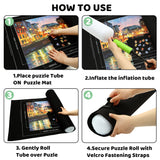 Portable Puzzle Mat Roll Up - with 9 Glue Sheets, Sorting Trays, Hand Pump, Inflatable Tube, and Storage Bag - Perfect for Kids and Adults (Black, 1500pcs) FELIZROCA