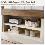 OKD Modern 70" TV Stand, Entertainment Center for TVs Up to 80", Media Console with Large Open Storage & Side Cabinets, Thick Wood Design for Living Room, Antique White OKD