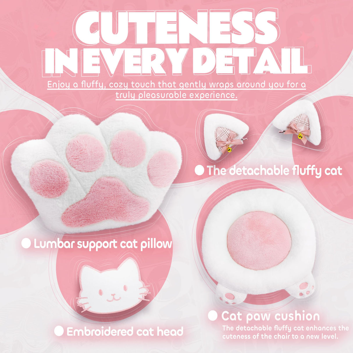 MEENICE Pink Gaming Chair Cute with Cat Ears Paw Lumbar and Cushion,Ergonomic Computer Chair with Footrest,Reclining PC Game Chair for Girl Computer Chair 300lbs for Adult MEENICE