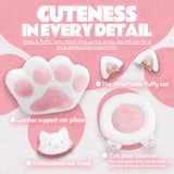 MEENICE Pink Gaming Chair Cute with Cat Ears Paw Lumbar and Cushion,Ergonomic Computer Chair with Footrest,Reclining PC Game Chair for Girl Computer Chair 300lbs for Adult MEENICE