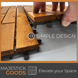 Interlocking Deck Tiles 24 x 12 Long Boards Snap Together Wood Flooring - Acacia Hardwood Outdoor Flooring for Patio - Floor Decking Tile, Waterproof Balcony Flooring 24 Sq Ft (2 Pack (12 Pieces)) Majestick Goods