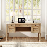 WAMAPT Farmhouse Executive Desk with 5 Drawers, Home Office Desk with Charging Station, Wood Computer Desk with File Cabinet Storage, Door, Open Shelf for Work and Study, Oak, 55 inch WAMPAT