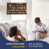 ASmileIndeep 5 Rows Challenge Coin Holder Display Stand Holds 50 Coins for Wall Mount or Tabletop, Solid Wood Military Coin Rack Display Case for ASmileIndeep