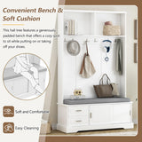 Merax Farmhouse Wood Hall Tree with Bench and Storage Drawers, 4-in-1 Coat Rack with 6 Hooks for Entrance, Hallway White Merax