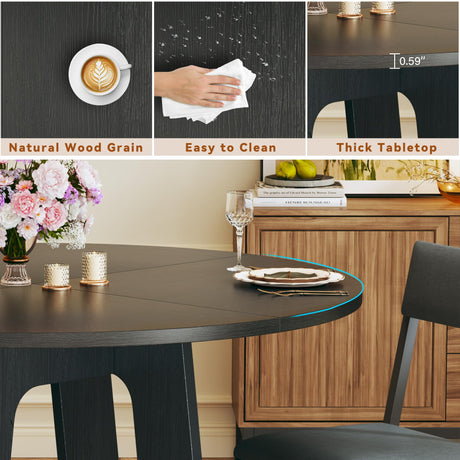 HUAHUU Round Dining Table Set for 6, 7-Piece Kitchen Table and Chairs for 6, 47'' Round Dining Room Table Set with 6 Chairs, Space Saving Dining Table with Wood Base for Kitchen, Living Room, Black HUAHUU