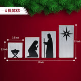 Ornativity Wooden Block Nativity Scene - Black Xmas Silhouette Christmas Figures on White Painted Wood Blocks Indoor Nativity Table Top Shelf Sitter Mantle Centerpiece Set Decorations - 1 set Ornativity
