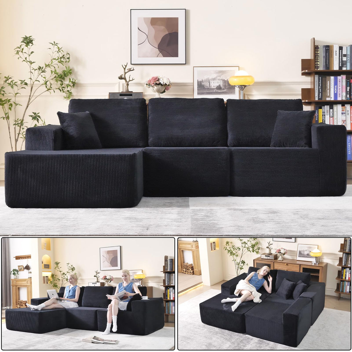 L-Shape Modular Sectional Sofa 108" — Cloud Couch Style 4-Seat Oversized Upholstered Sectional for Living Spaces No-Assembly WHGBJA