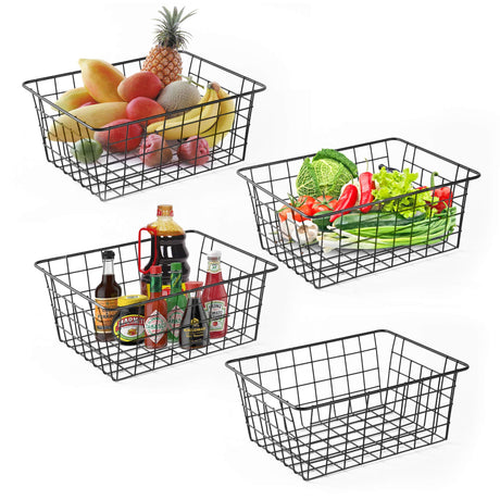 Wire Baskets for Organizing Household 4 Pack Pantry Baskets For Storage Pantry Wire Black Metal Storage Bins Beimu