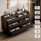 Chrangmay Modern Chest of Drawers with 6 Drawers,Deep Drawers,Clothes Organizer,Large Storage Cabinet for Living Room, Bedroom,Hallway,with Anti-Tipping Device,Black Chrangmay
