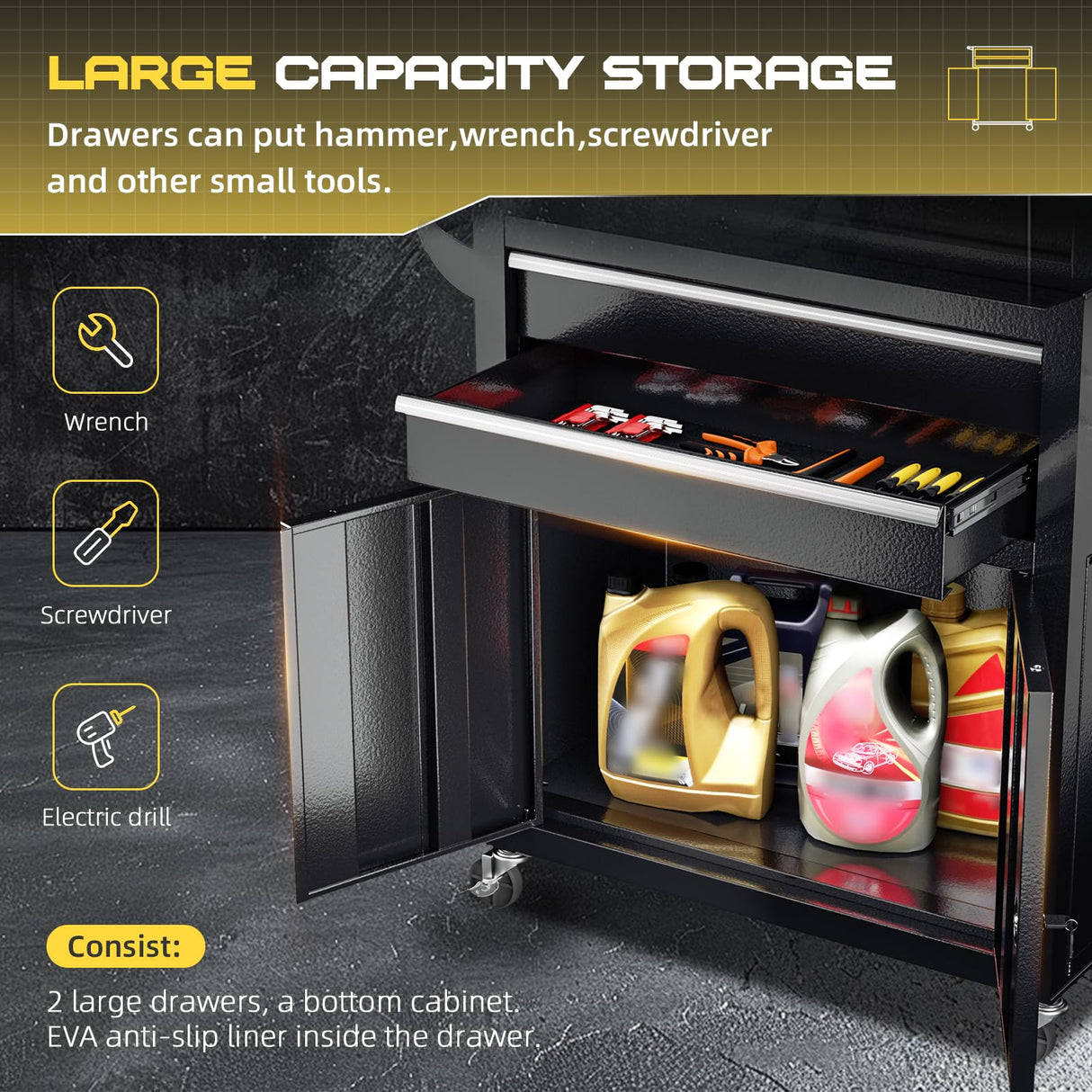 Omelaza 8-Drawer Rolling Tool Chest with Lock, Detachable Tool Cabinet Cart with Wheels, High-Capacity Mechanic Tool Organizer for Garage Workshop Warehouse Storage Omelaza
