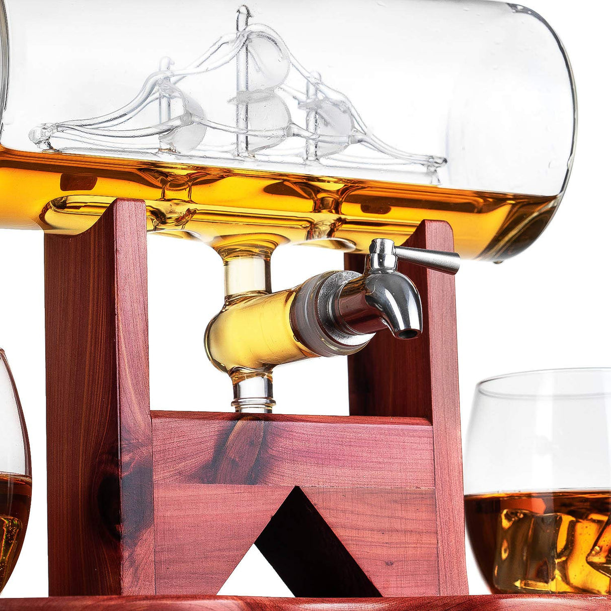 Whiskey Decanter Set, Liquor Dispenser for Home Bar, Crystal Glass - 1250ml Ship & 2 Whiskey Glasses Beautiful Stand, Gift for Dad, Husband or Boyfriend - The Wine Savant 100% Lead-Free The Wine Savant