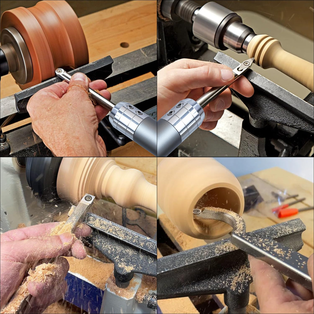 RUITOOL Carbide Wood Lathe Turning Tools Set with Bowl Sander, Including Swan Neck Hollower, Rougher, Finisher, Detailer, 1" & 2" Mandrels, Sandpapers and Aluminum Alloy Handles for Woodturning RUITOOL