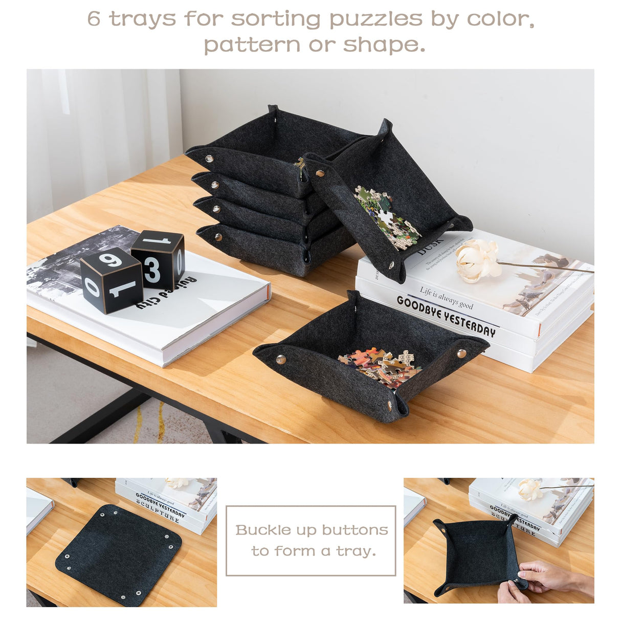 Tektalk Foldable Jigsaw Puzzle Board with 6 Sorting Trays, Portable Puzzle Mat with Puzzle Dustproof Cover for Puzzle Storage Puzzle Saver, Non-Slip Surface, Up to 1000 Pieces (Gray) Tektalk