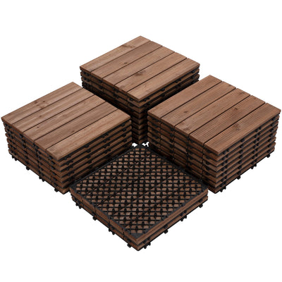Topeakmart 27 Pack 12 x 12in Brown Patio Deck Tiles Interlocking Deck Tiles Interlocking Wooden Tiles Indoor&Outdoor Patio Garden Deck Tiles Poolside