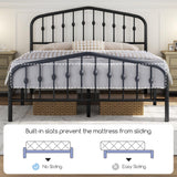 Elegant Victorian-Style Black Metal Queen Bed Frame with Crown Headboard and Easy Assembly Yaheetech