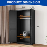 BYNSOE Metal Armoire Wardrobe Closet with 2 Doors 72'' Wardrobe Cabinet with Hanging Rail Metal Closet with Adjustable Shelves for Bedroom Require Assembly (Black, 72inch) BYNSOE