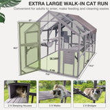 MEDEHOO Large Catio Outdoor Cat Enclosures Wooden Cat House with Sleeping Houses, Bridges, Walks, UV Proof Cover 74" H 110" L MEDEHOO