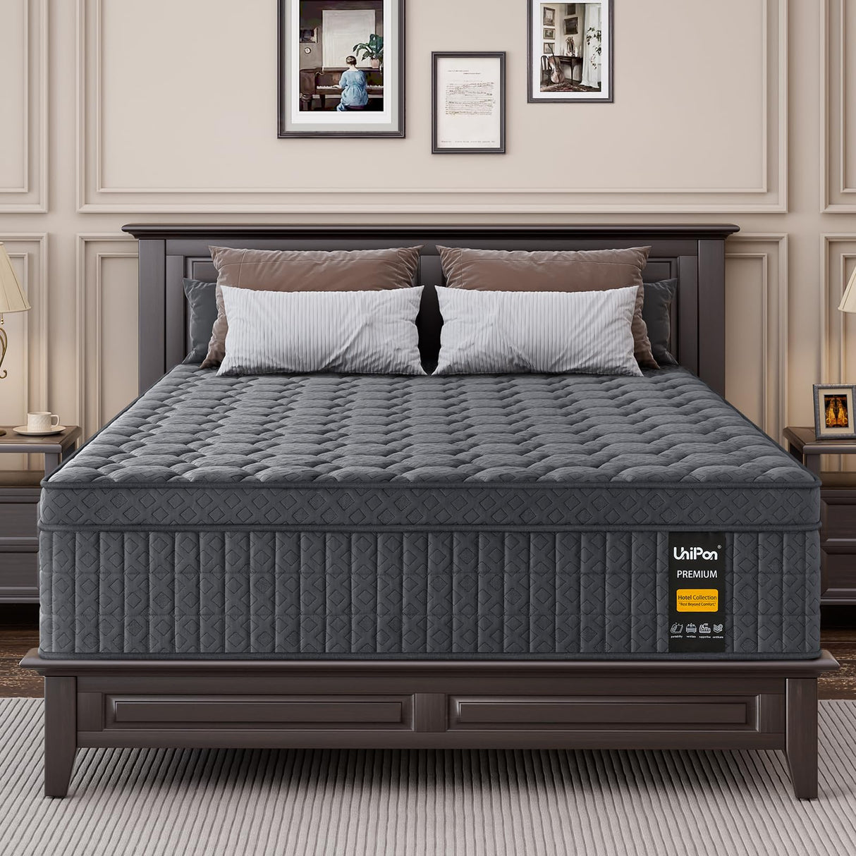 UniPon King Size Mattress, 14 inch Hybrid Mattress with Extra Back and Lumbar Hip Support, Fiberglass Free, 365 Nights Trial & Forever Warranty, Motion Isolation, Enhenced Edge Support, Extra Firm UniPon